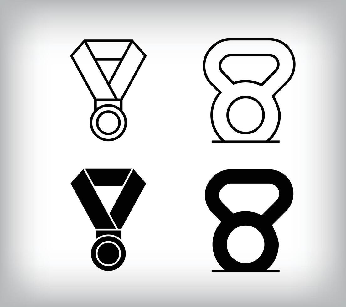 Medal winning and dumbbells design. Simple linear and flat fitness weight icon set. vector