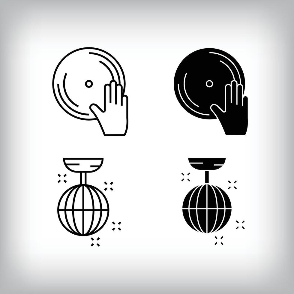Hobby entertainment design with dj music cd and disco ball. Simple linear and flat activity icon set. vector