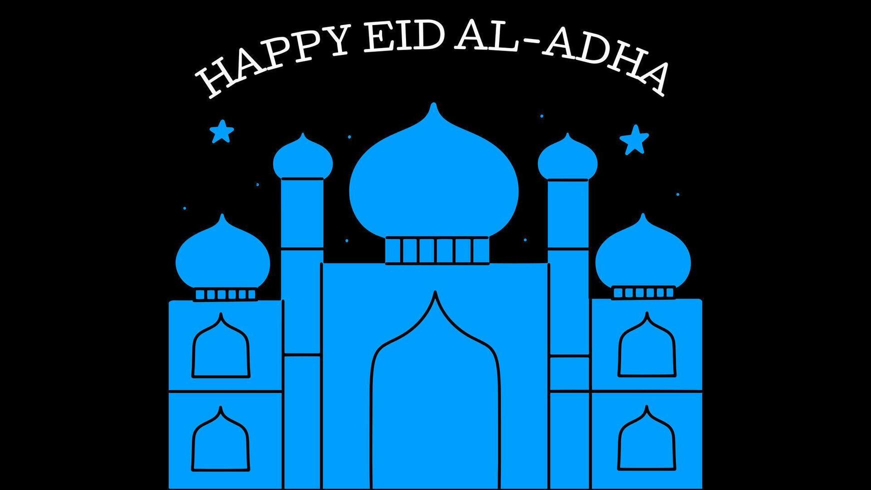 Eid Al-Adha Mubarak illustration with a mosque building, and starry night. vector
