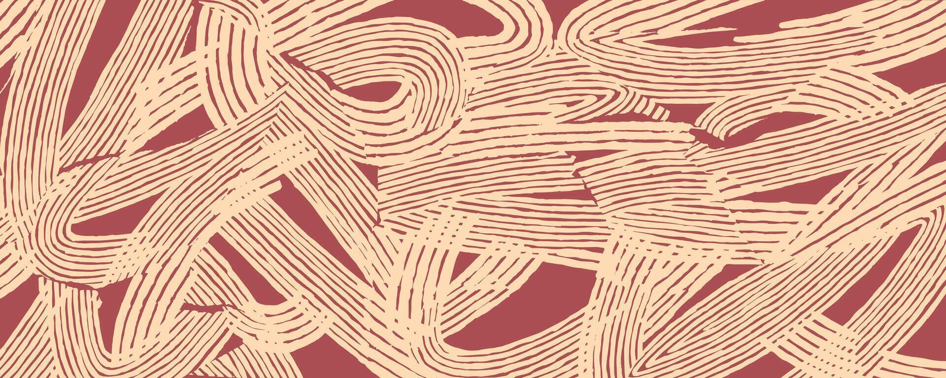 Hand drawn dynamic brush line abstract pattern, Japanese and ethnic wood carving, engraving texture background, experimental collage line art for carpet, textile vector