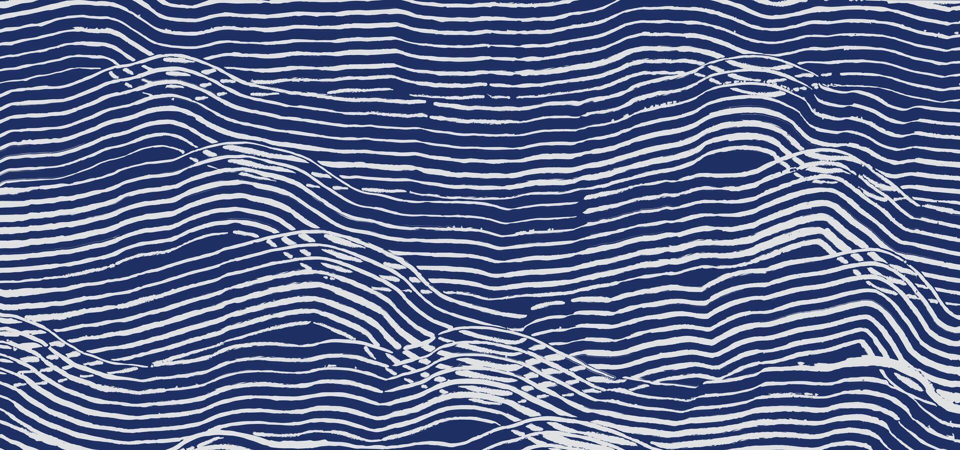 Crafted hand drawn brush line abstract water and waves background in white and blue, Japanese and ethnic wood carving, engraving, weaving texture graphic for textile, carpet, decoration vector