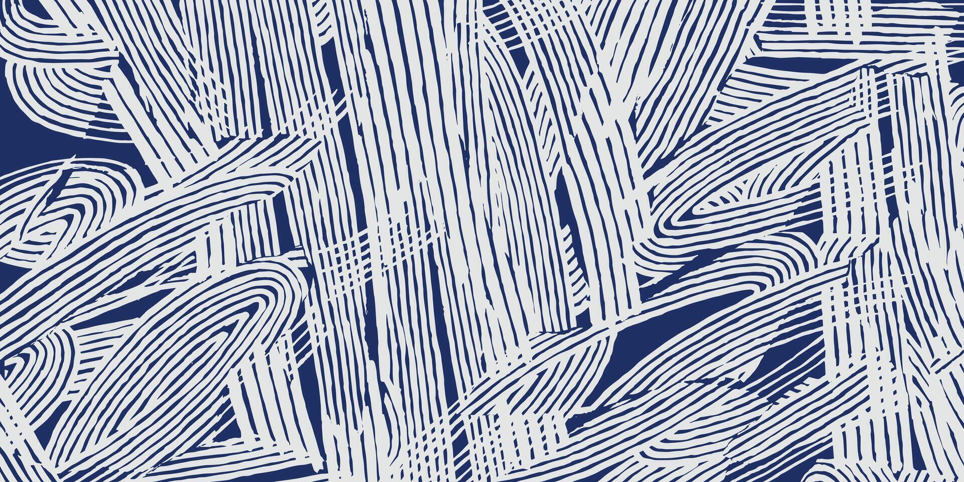 Hand drawn dynamic brush line abstract pattern, Japanese and ethnic wood carving, engraving texture background in blue, experimental collage line art for carpet, textile vector