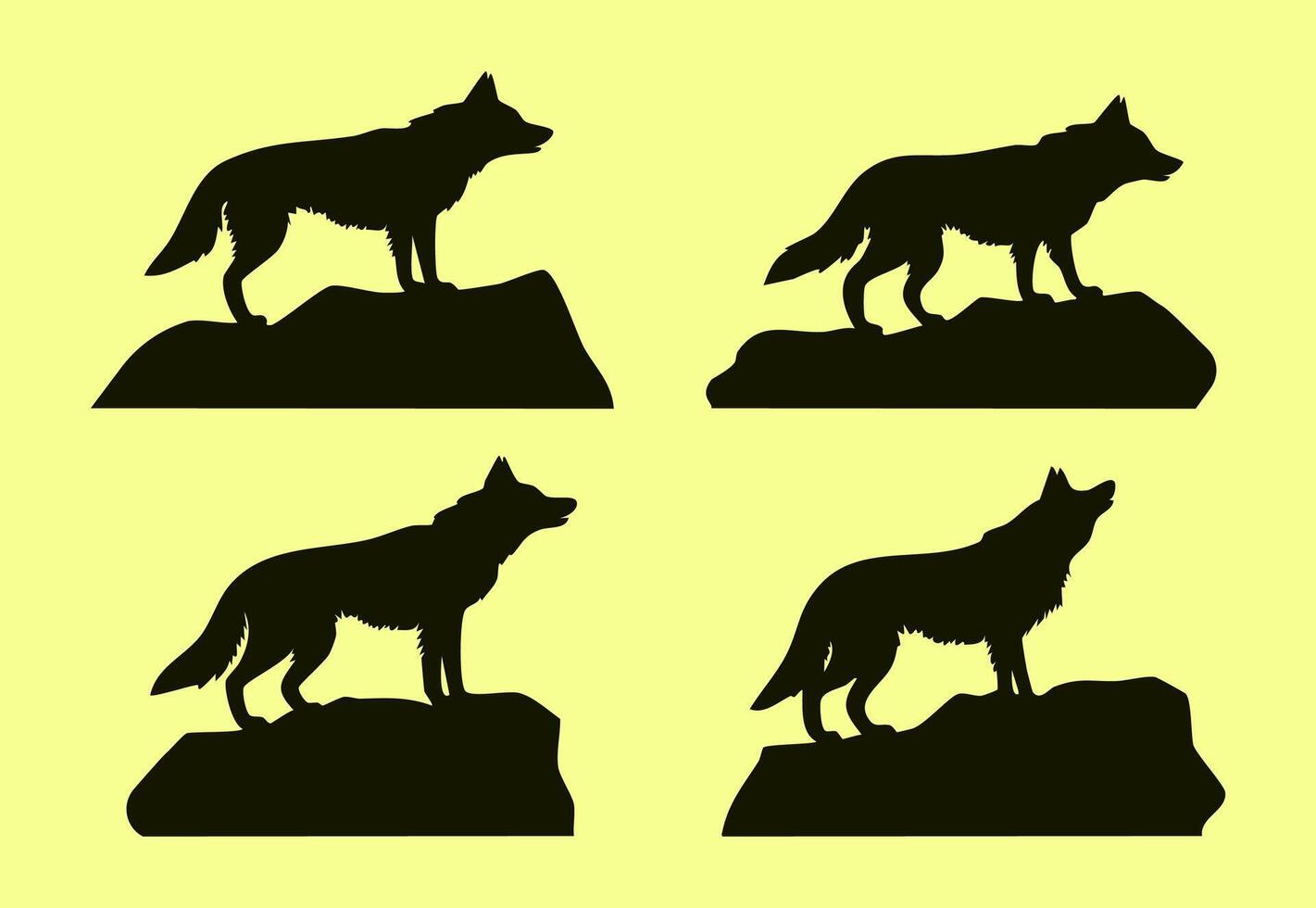Silhouette of a wolf standing on a rock collection vector