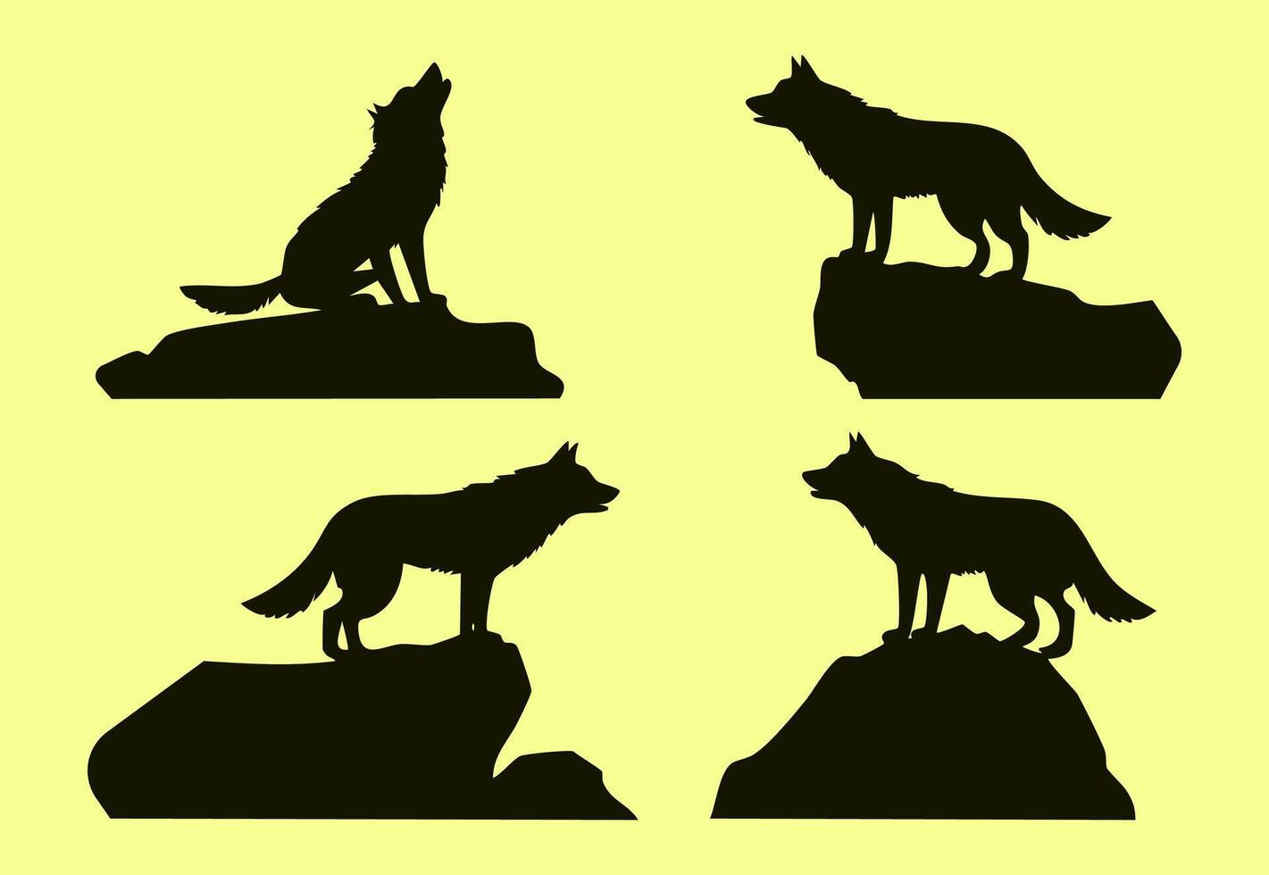 Silhouette of a wolf standing on a rock vector