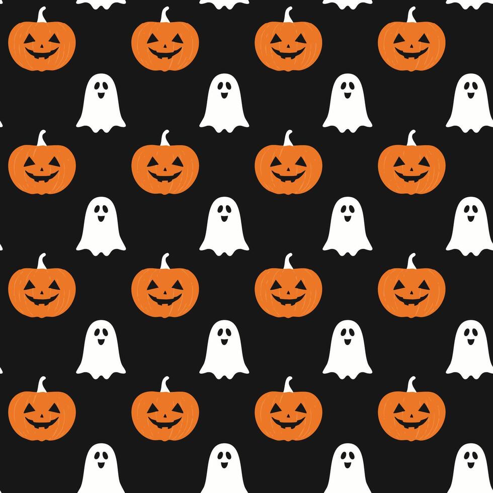Seamless Pattern with Halloween ghost with pumpkin vector
