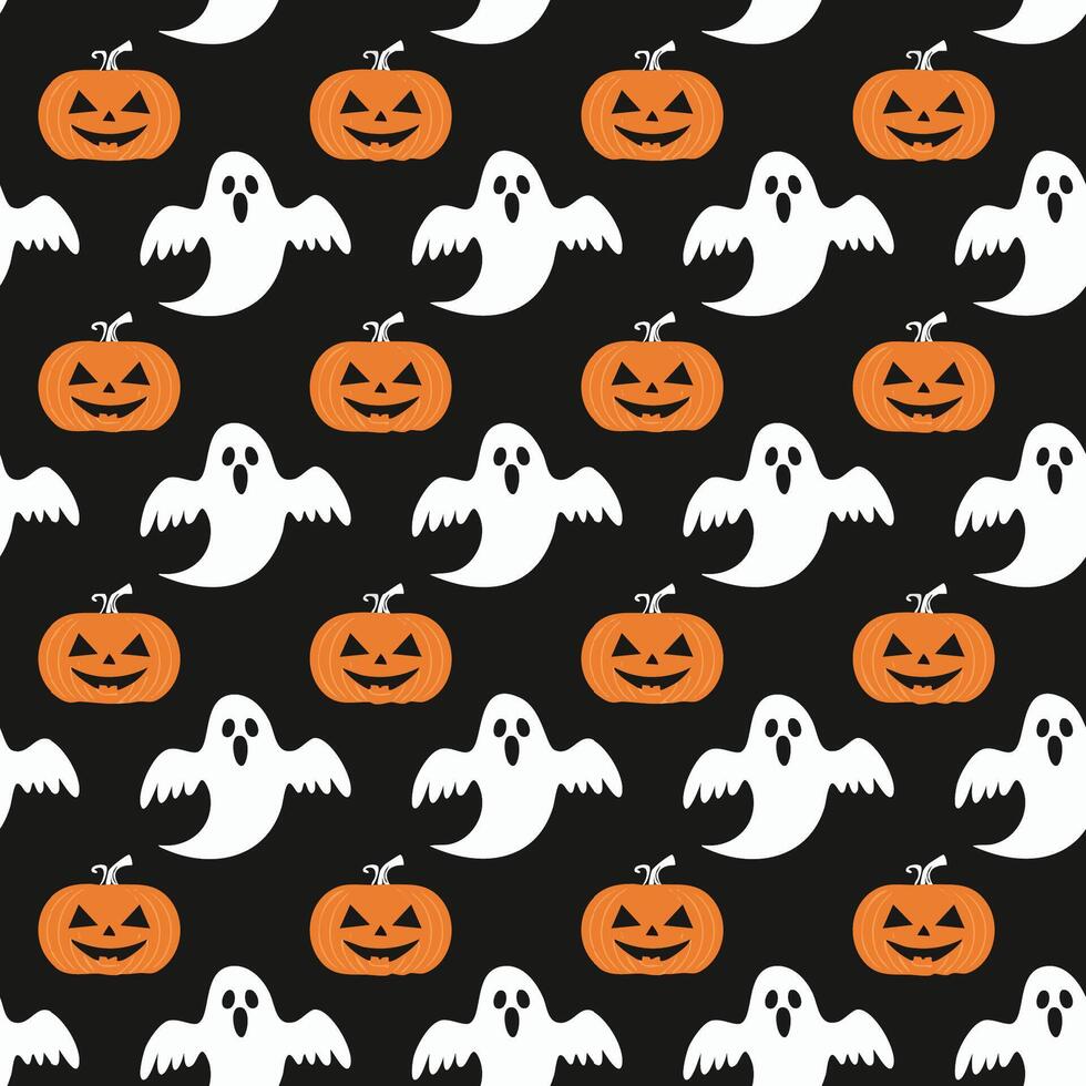 Seamless halloween pattern with pumpkins and ghost illustration background vector