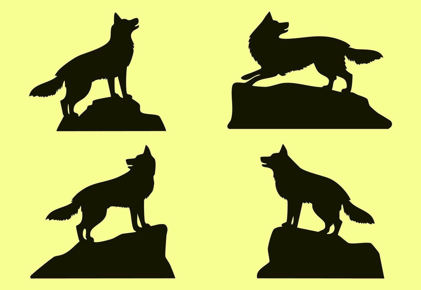 Silhouette of a wolf standing on a rock flat design vector