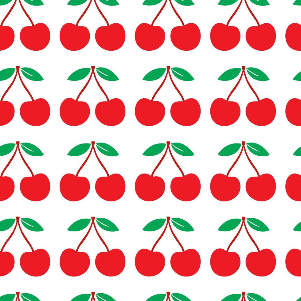 Pattern with red cherries on a white background vector