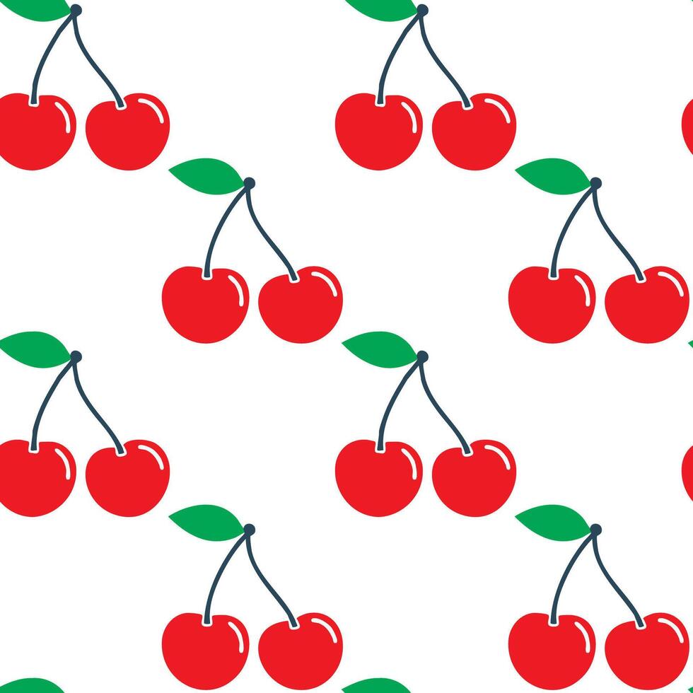 Pattern with red cherries on a white background illustration vector