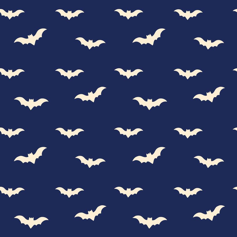 Halloween bat pattern flat style monochrome minimalist on dark blue background vector