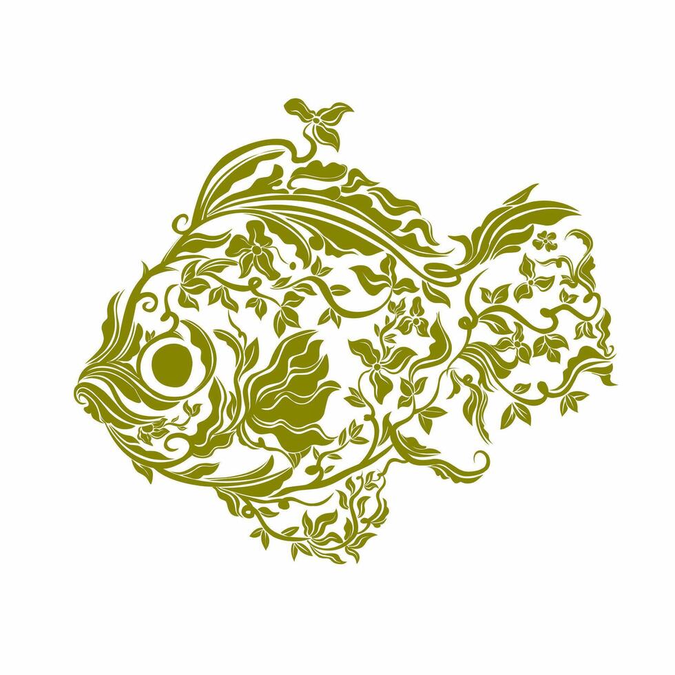a fish with leaves and flowers on it vector