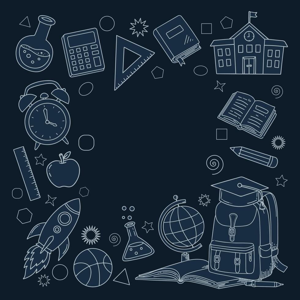 Dark blue background with school and education concept, back to school theme vector