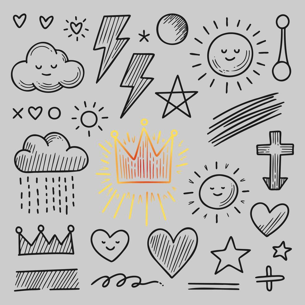 Collection of doodle emphasis elements with modern style vector