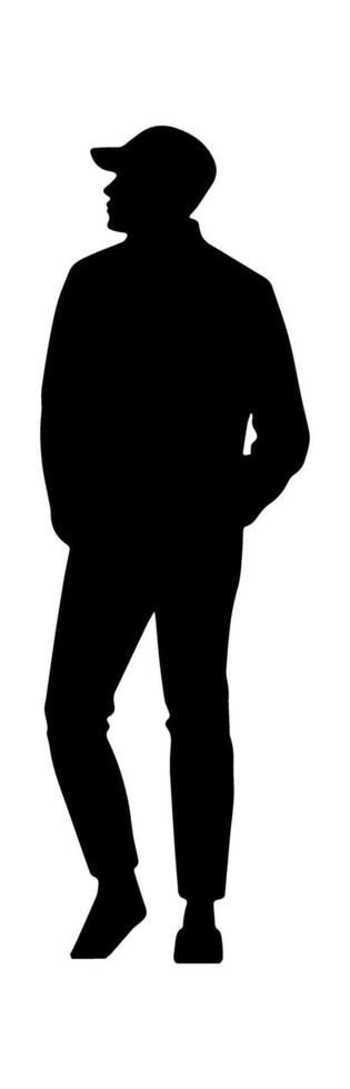 Silhouette of a man in a hat and jacket vector