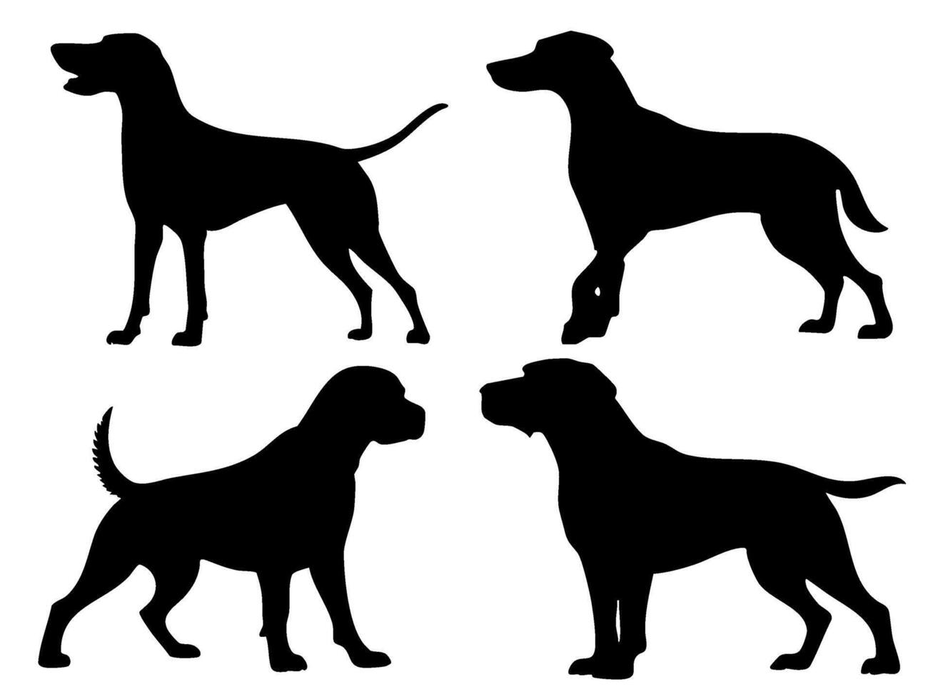 Four silhouettes of dogs in different poses vector