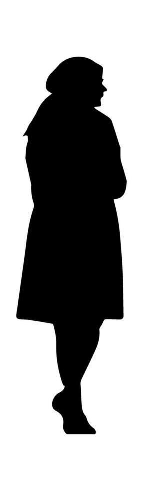 A silhouette of a woman in a hat and coat vector