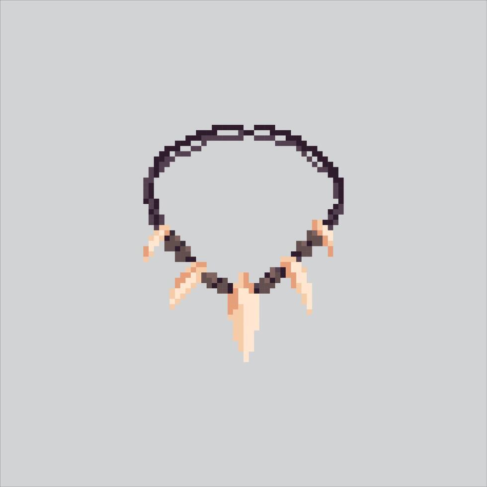 Ancient Stone Age Bone Necklace Icon pixelated for the pixel art game and icon for website and game. old school retro. vector
