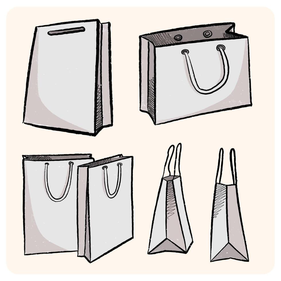 Shopping Bag Hand-Drawn Illustration Set vector