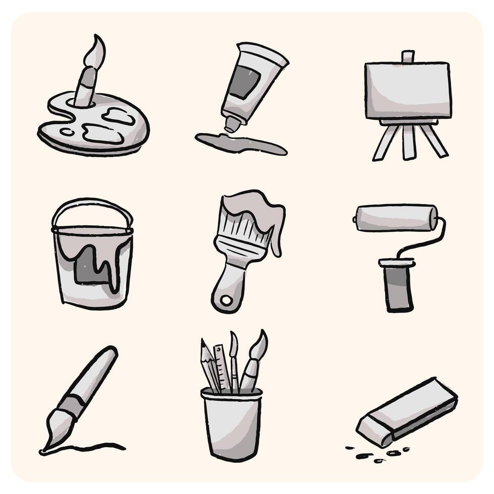 Hand-Drawn Painting Tools Set vector