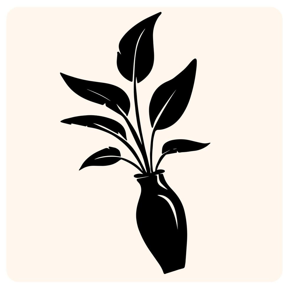 Vase with Leaves Silhouette with background cream vector