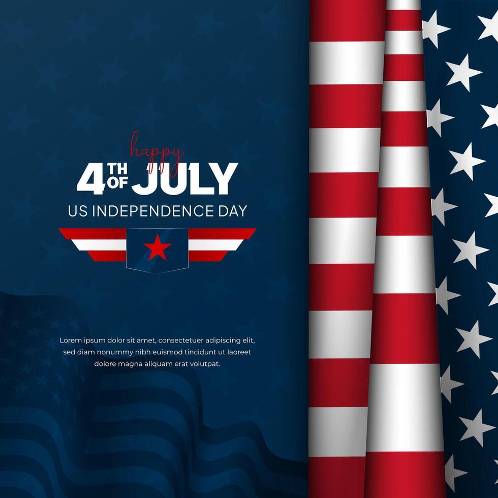 US Independence Day July 4th banner with folded flag and waving flag silhouette on blue background vector