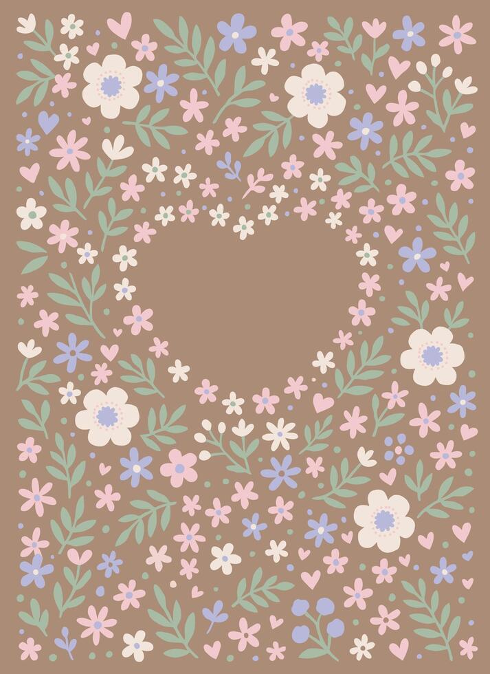 Floral Heart Frame on Brown Background vector