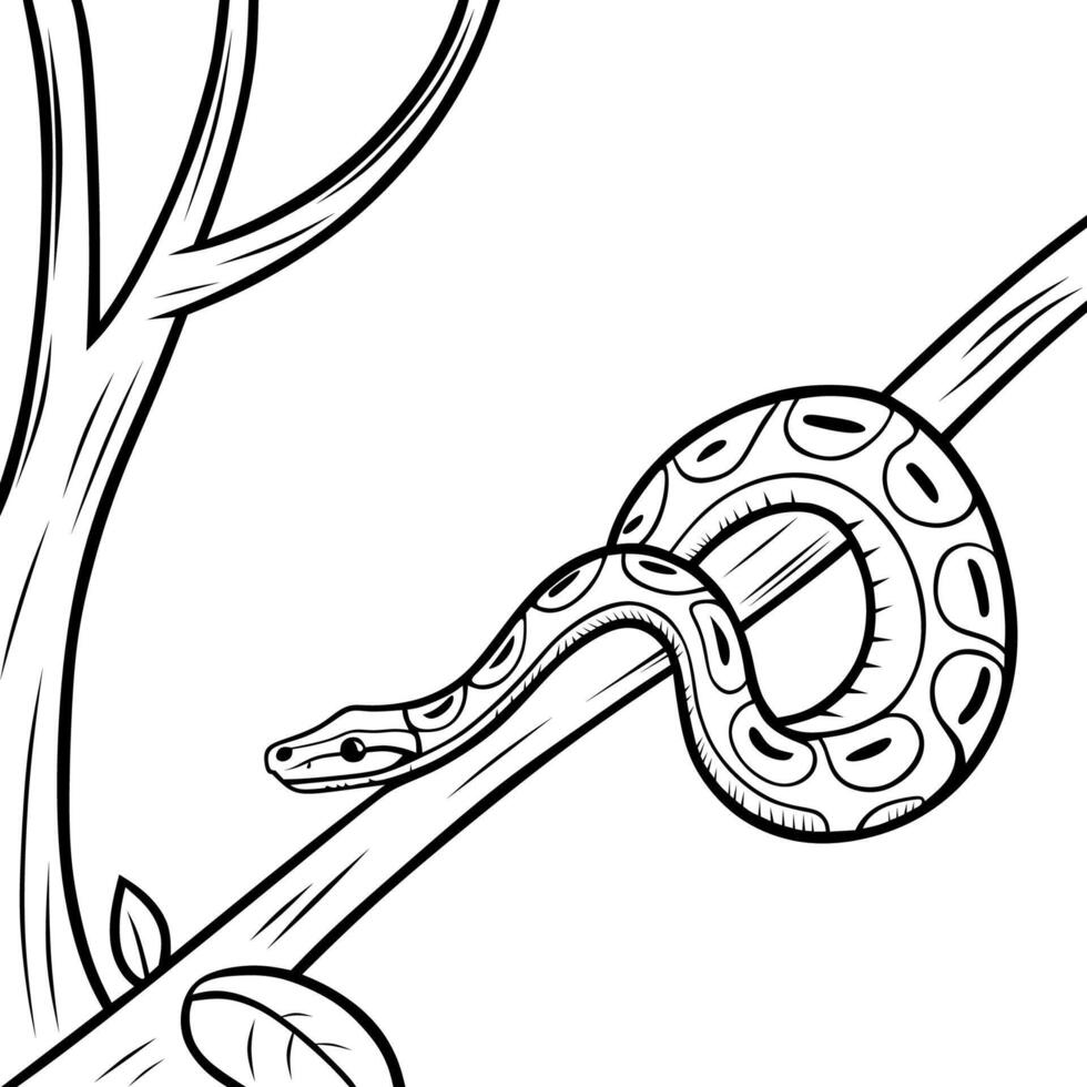 Line Art Snake on Tree Branch vector