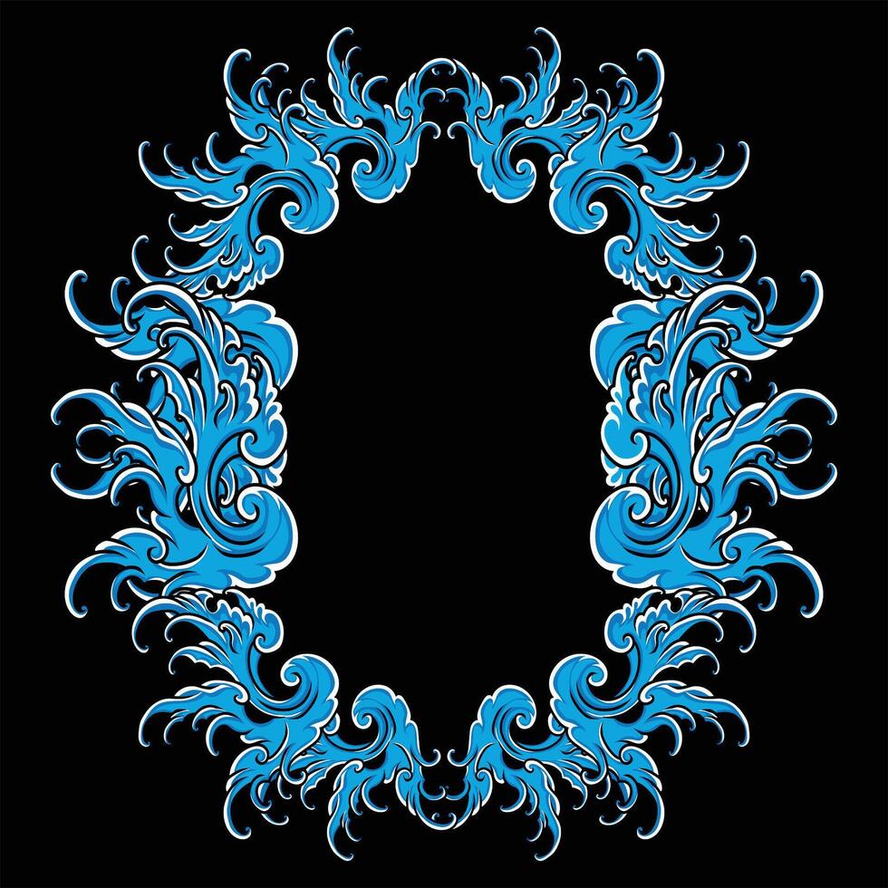 A blue frame with swirls on black background vector
