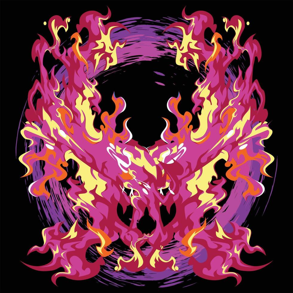 A pink and yellow fire design on a black background vector