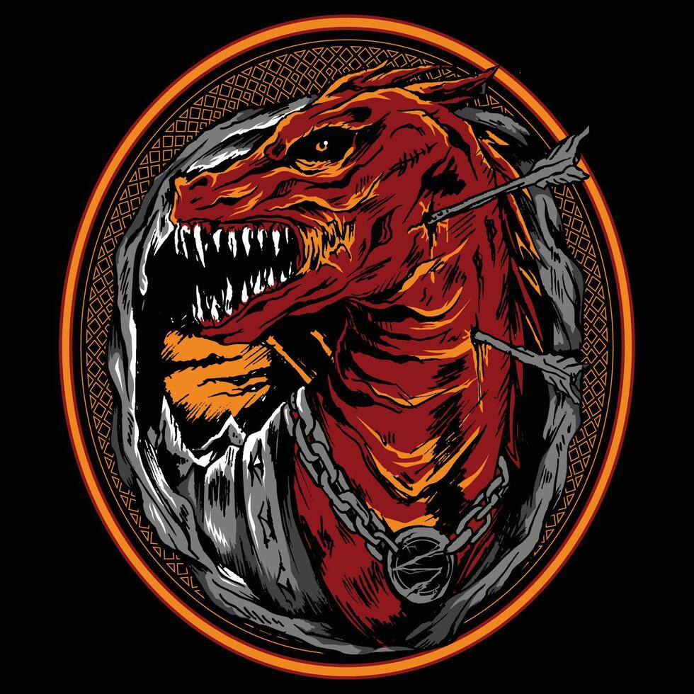 mytical red dragon grunge vector