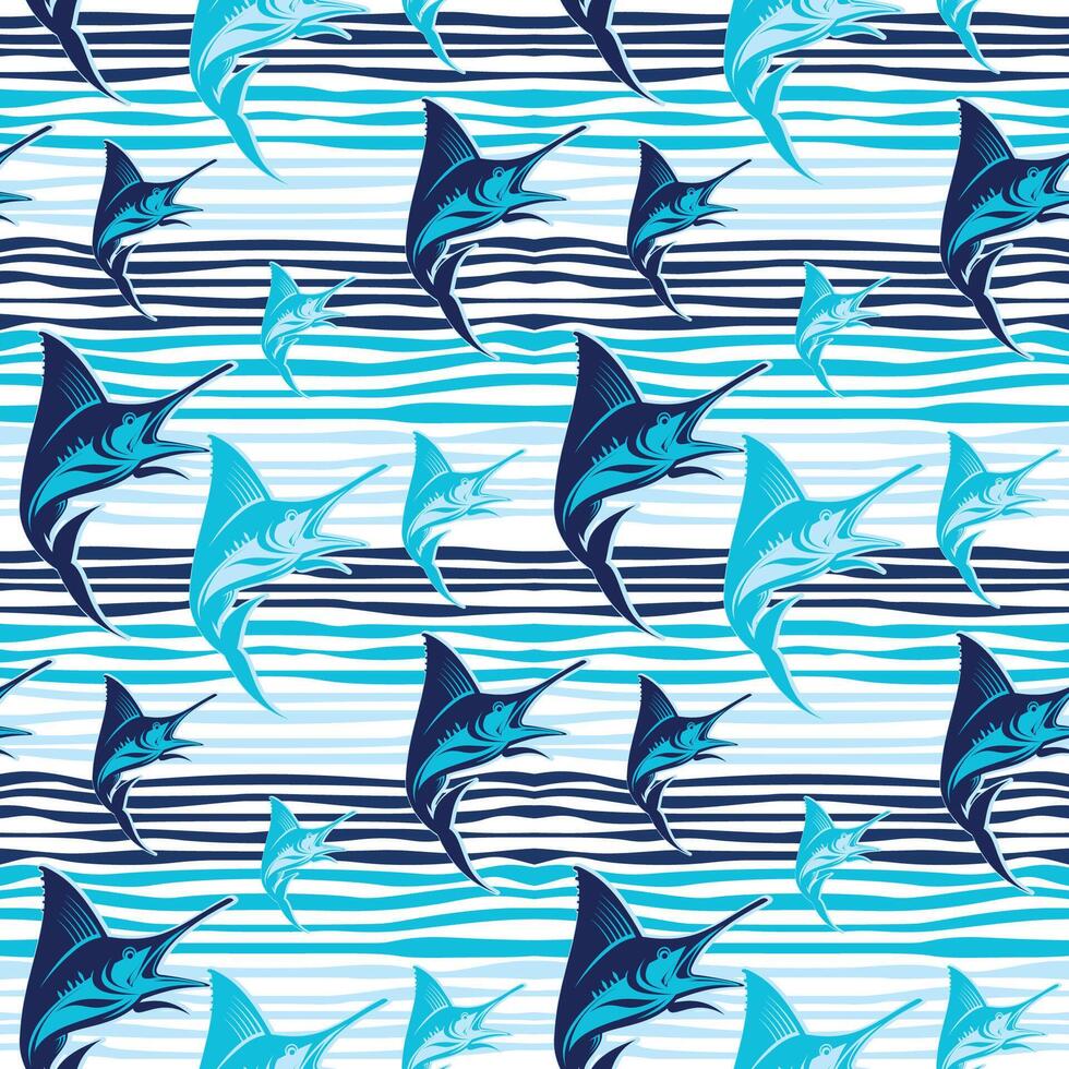 blue fish pattern seamless ornament vector
