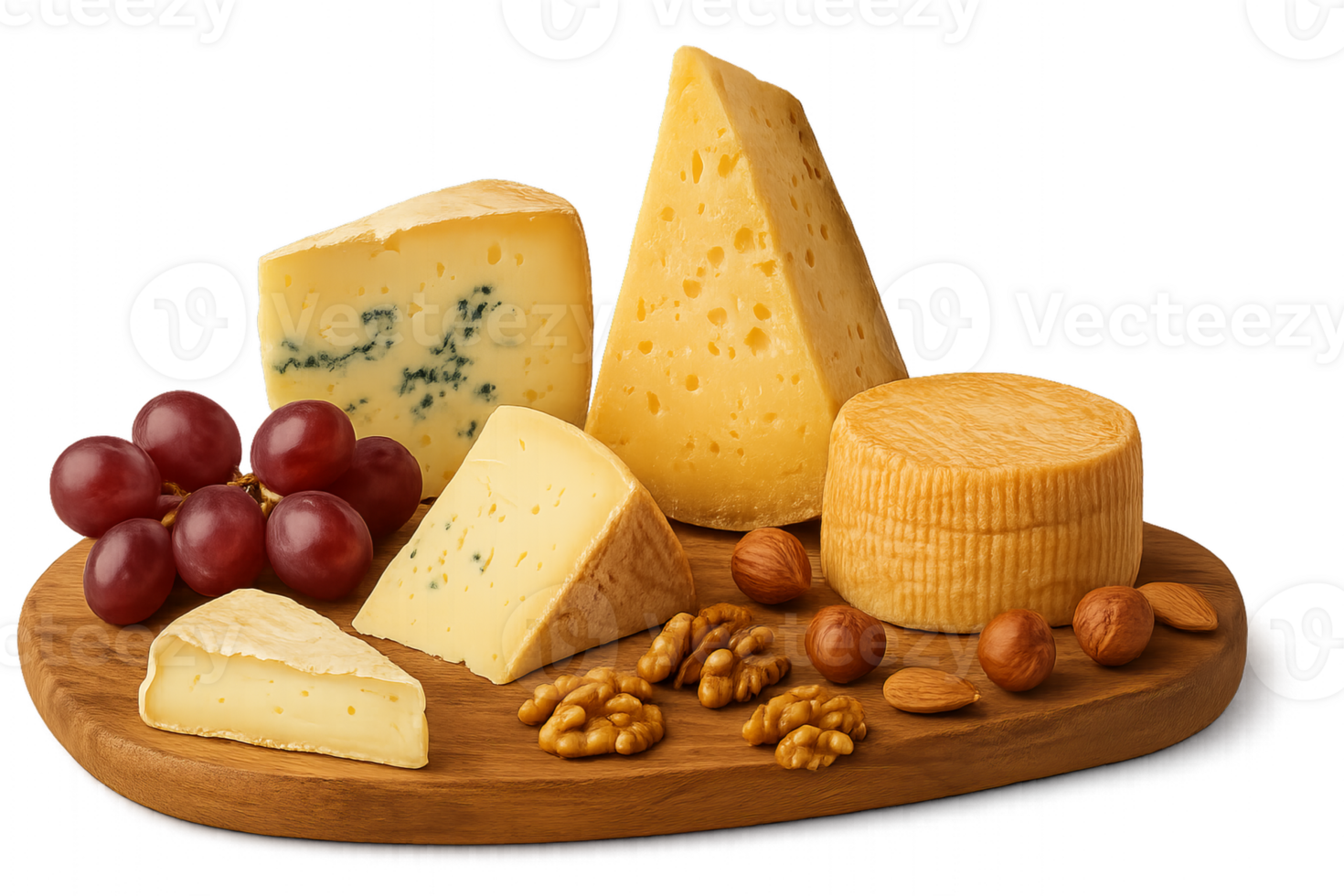 Assorted Artisanal Cheeses and Accompaniments on Wooden Board png