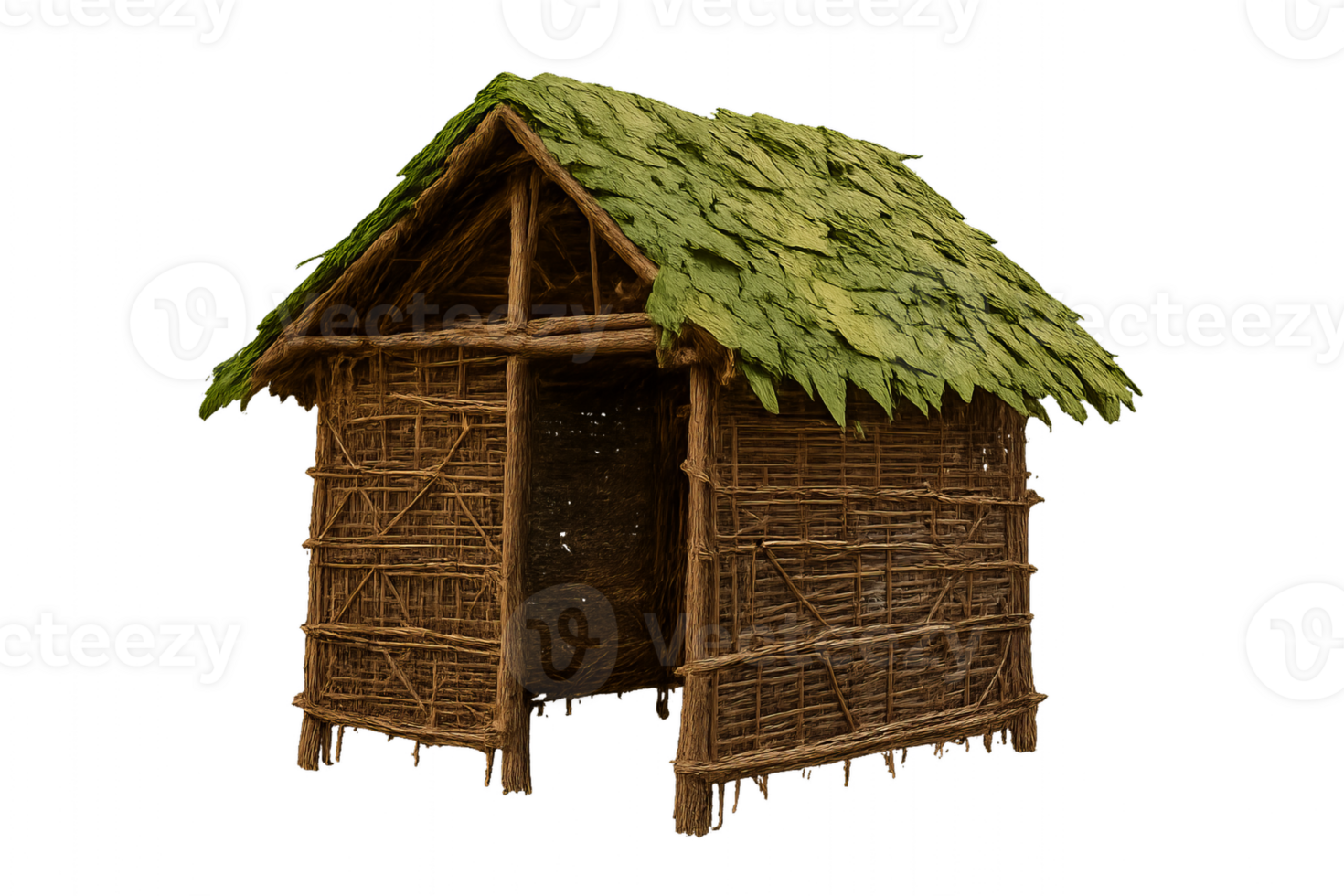 Rustic Artisan Hut Made from Natural Materials Surrounded by Nature png