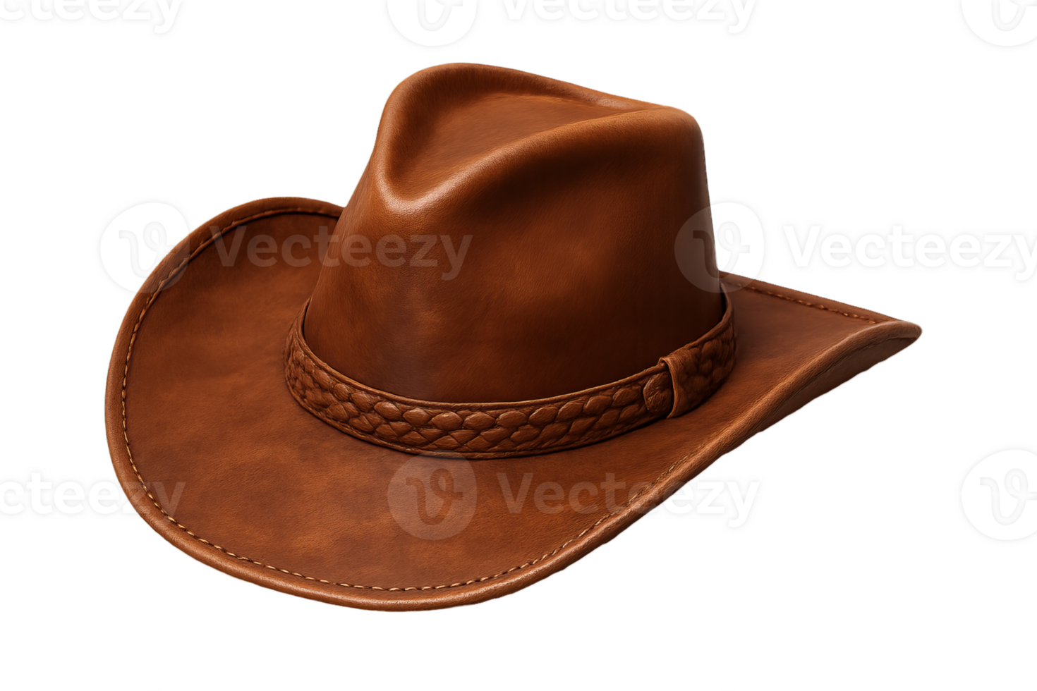 Handcrafted Leather Hat with Braided Band and Brown Finish png
