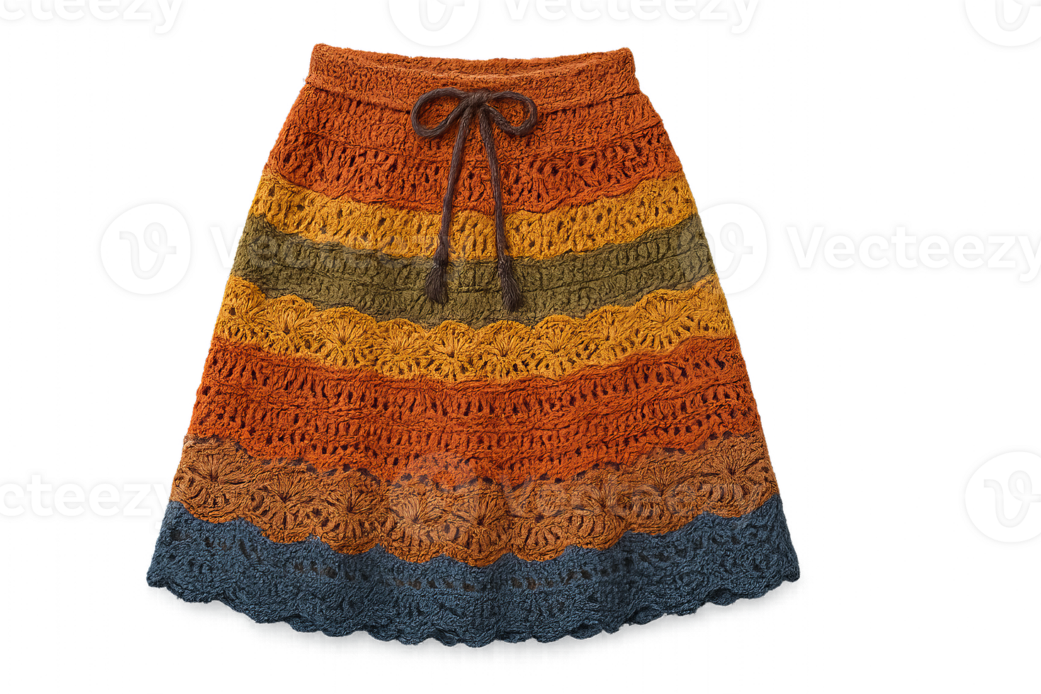Handmade Knitted Skirt with Colorful Pattern and Ties for Comfort png