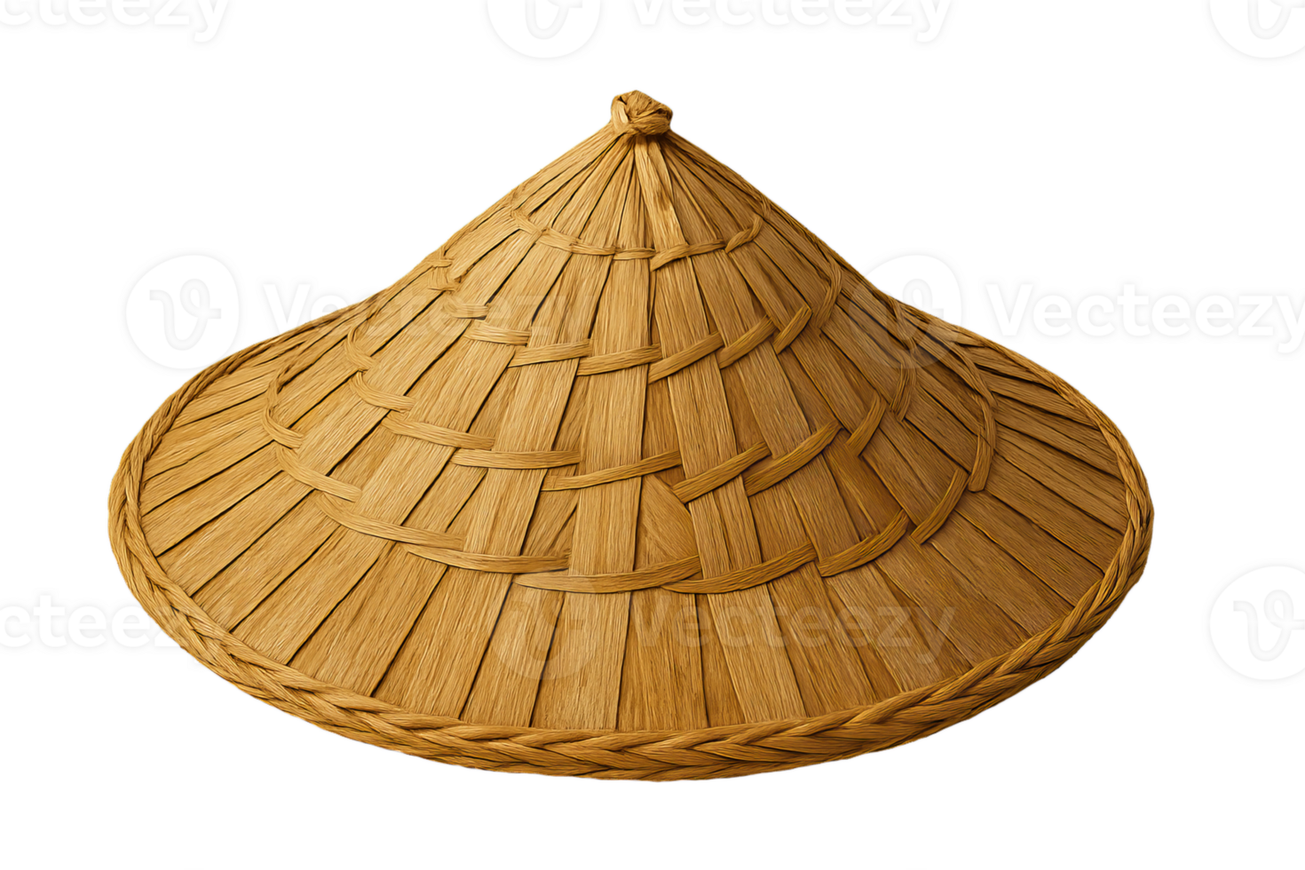 Traditional Bamboo Asian Hat with Intricate Weaving Design png