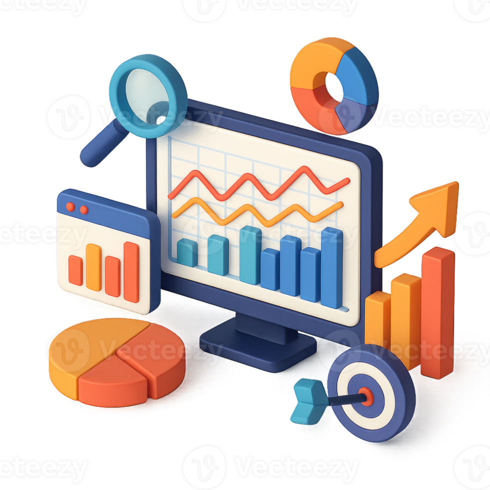 A computer monitor with graphs and other items png
