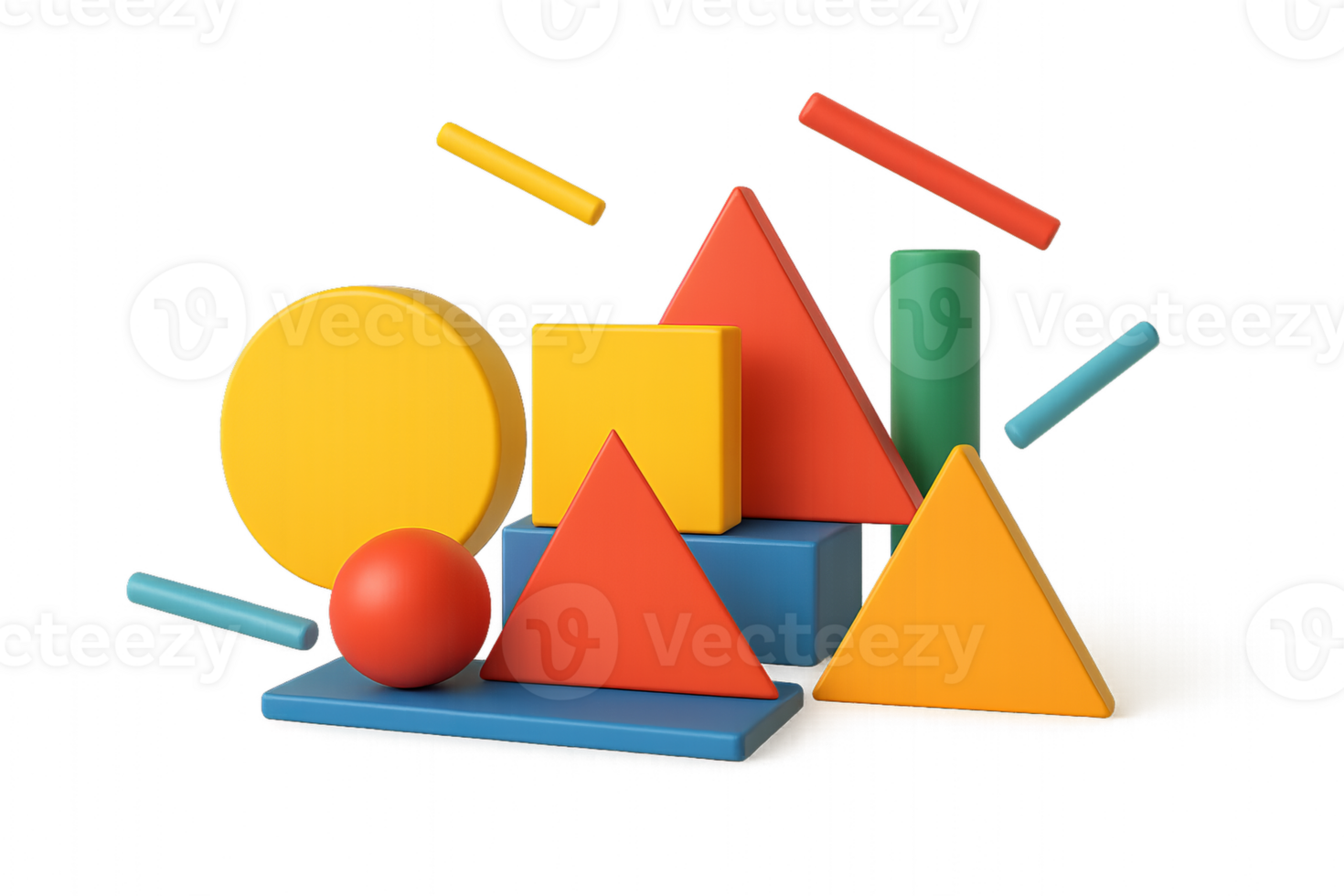 Colorful Geometric Shapes in 3D Arrangement for Creative Projects png
