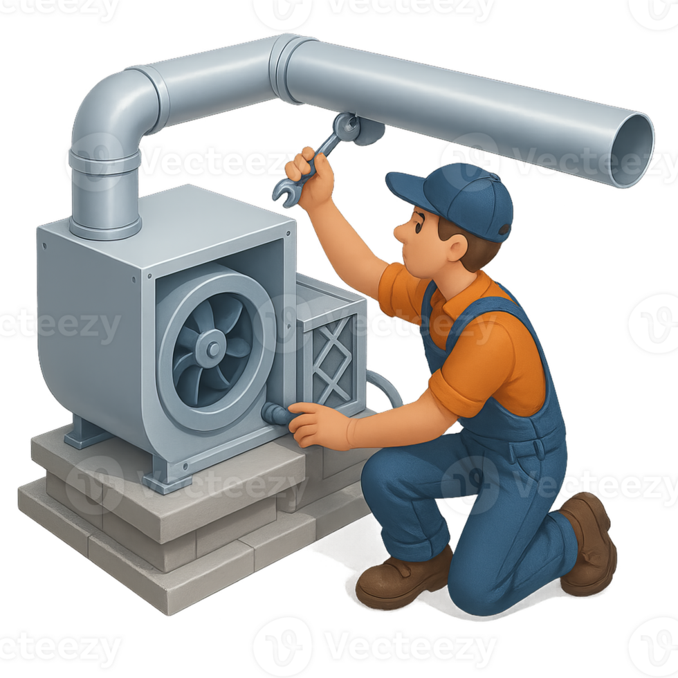 A man fixing a fan on a wall png