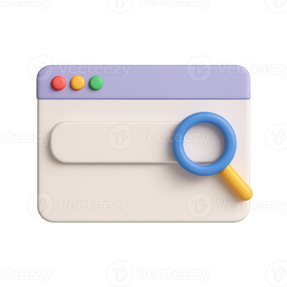A magnifying glass and a browser window with a magnifying glass png