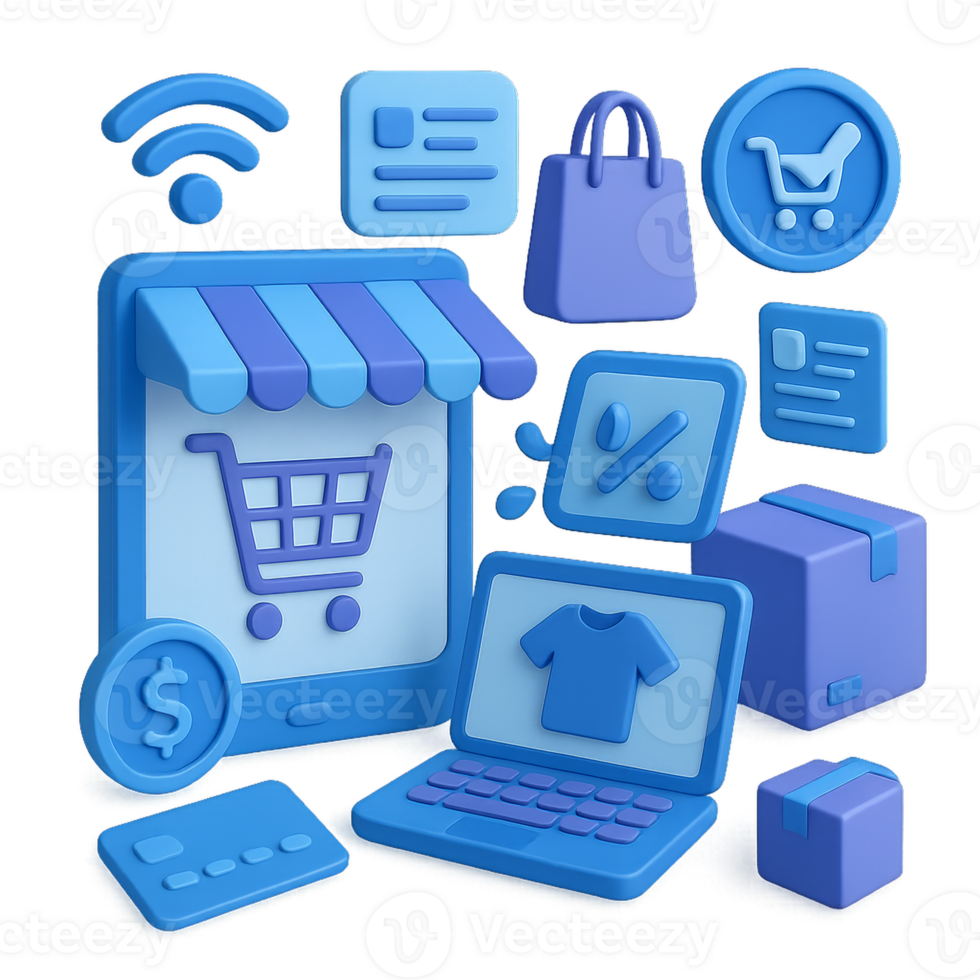Blue icons of shopping and other items png