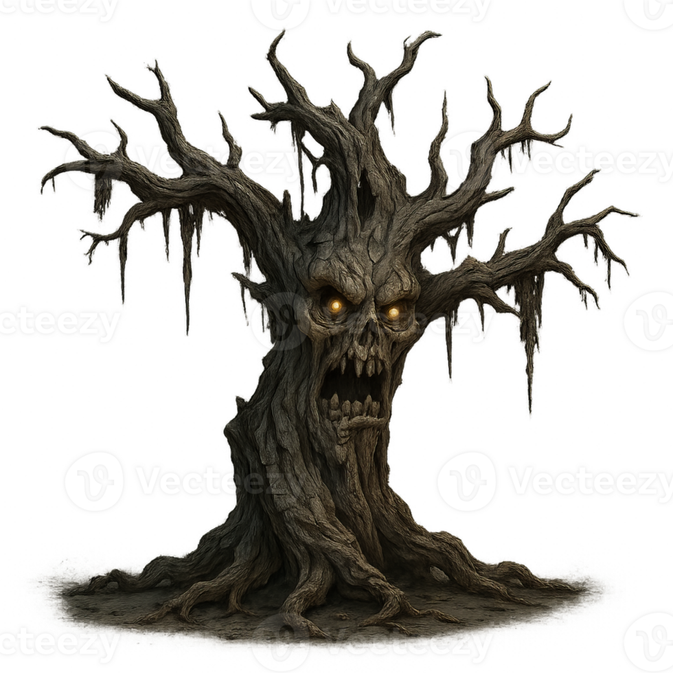 A scary tree with a creepy face png