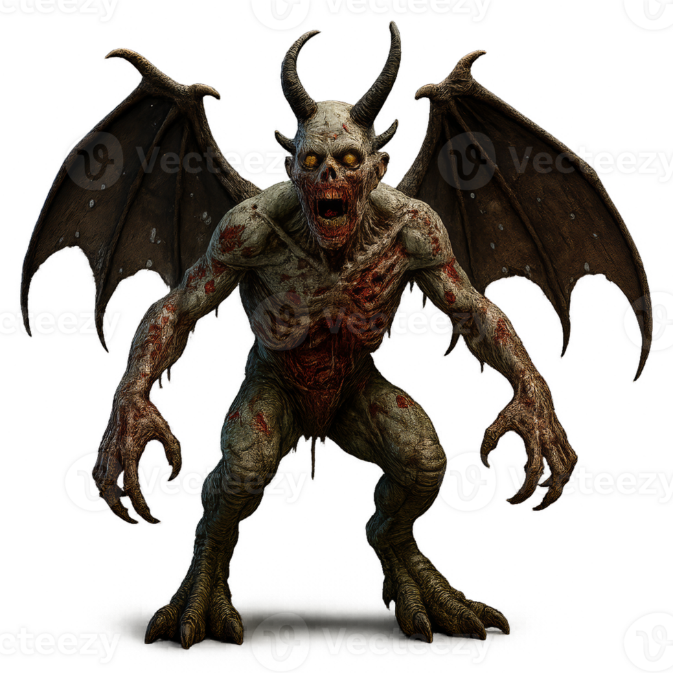 A demon with large wings and a large head png