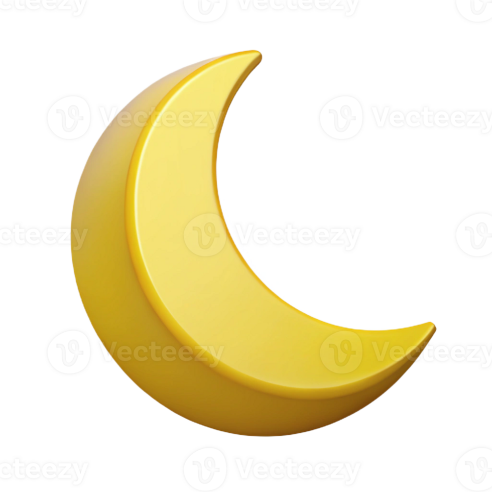 serene ethereal geometric Isometric crescent moon with clean lines and a yellow color with Scalable Design. original png