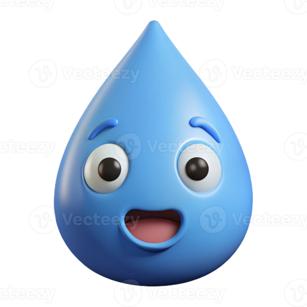 melancholic spectacular Teardrop-shaped character with a surprised expression, flat light blue with Scalable Design. original png