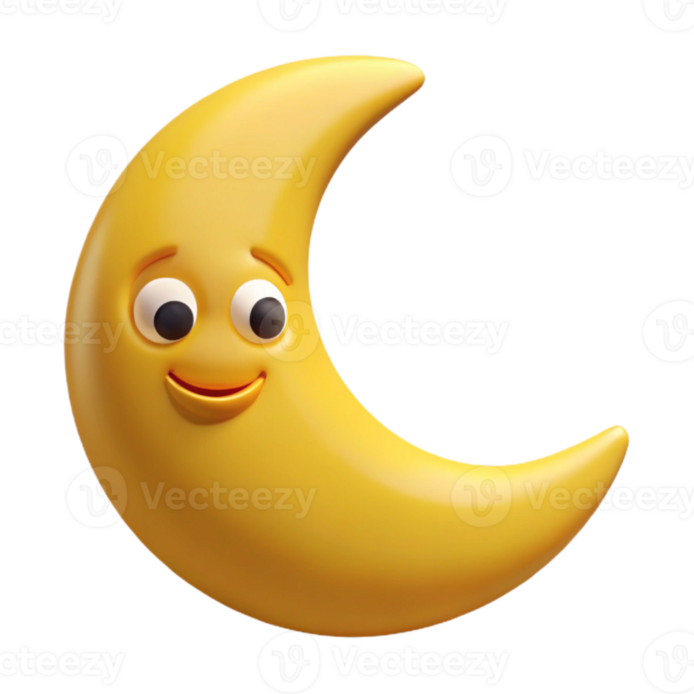 magnificent inspired Smiling crescent moon character, simple eyes and mouth, clean lines, flat yellow with Scalable Design. png