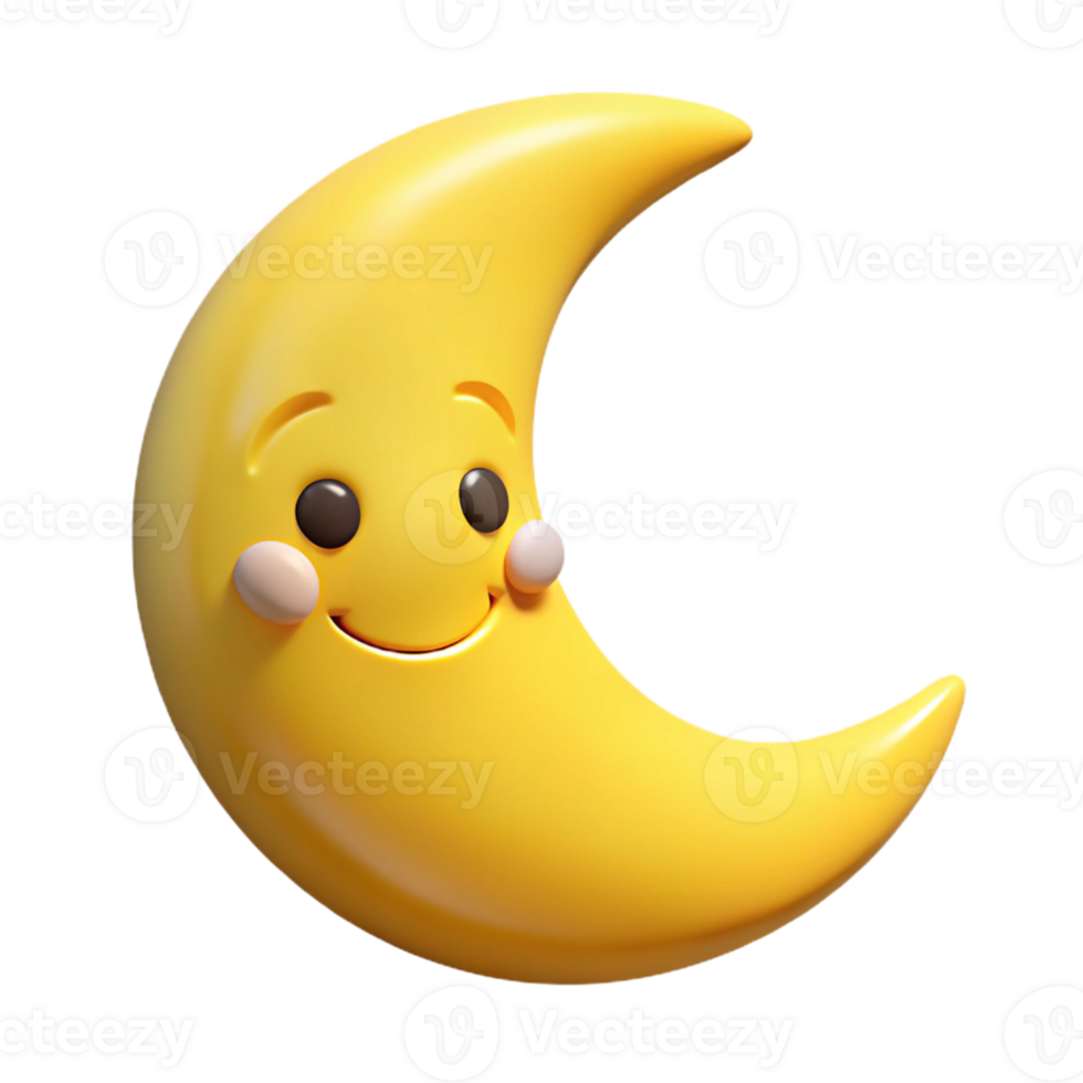 unforgettable baroque Smiling crescent moon character with pointed tips. Clean lines, flat yellow color with Scalable Design. premium png