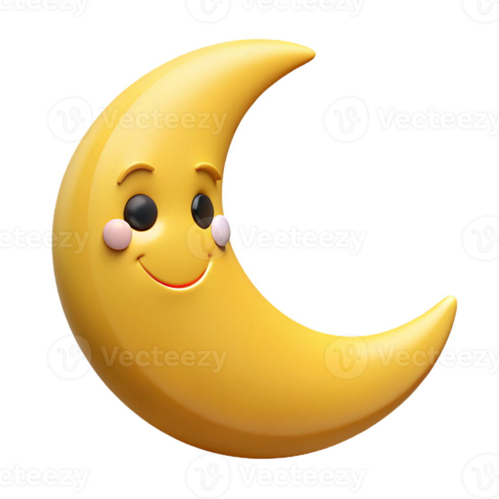 harmonious breathtaking Smiling crescent moon character, simple eyes and mouth, clean lines, flat yellow with Scalable Design. top-tier png