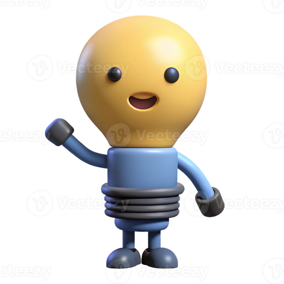 gorgeous playful organic Lightbulb character with a filament and circular base. Clean lines, flat color, minimal design with Scalable Design. top-tier png