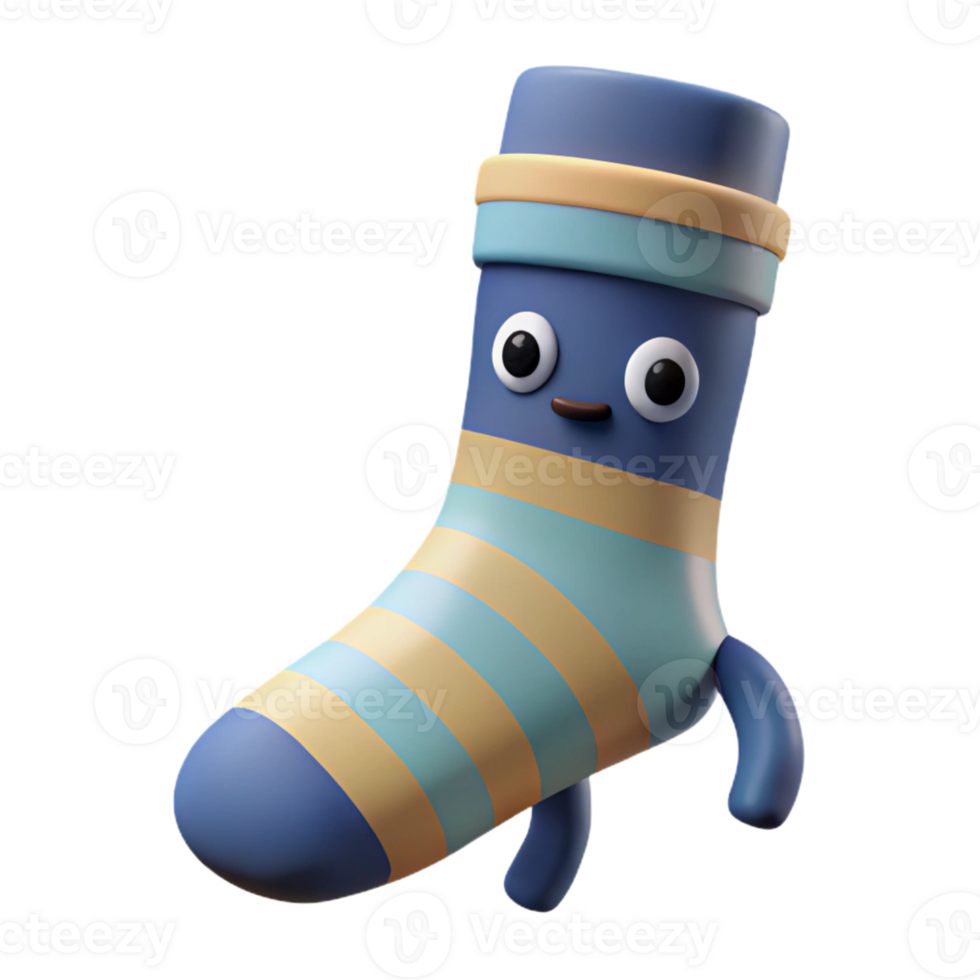 sumptuous playful geometric Sock character with stripes, heel detail. Minimal design, crisp edges, flat color with Scalable Design. detailed png
